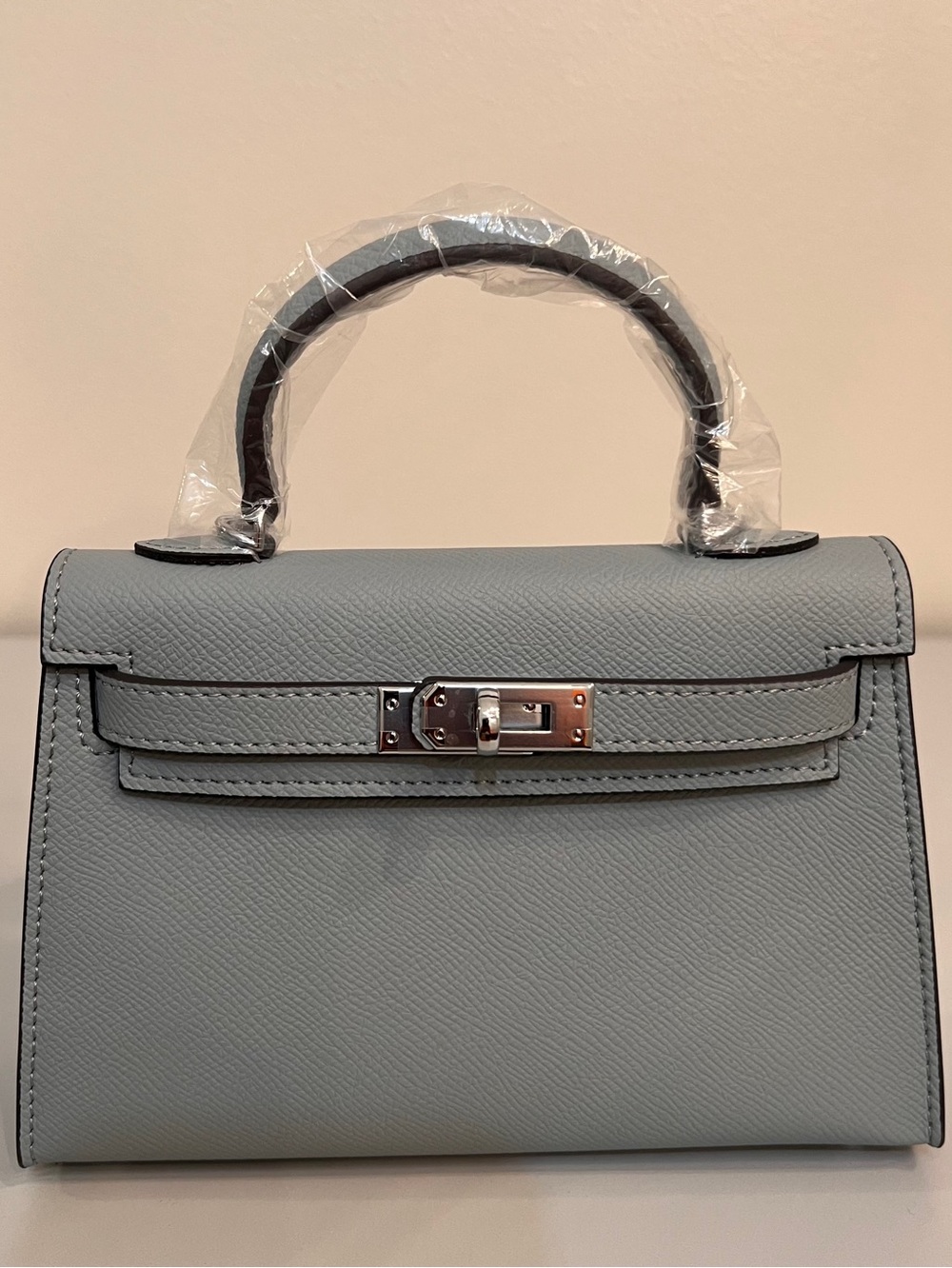 19cm Epsom Leather mini handbag with shoulder strap, Silver hardware